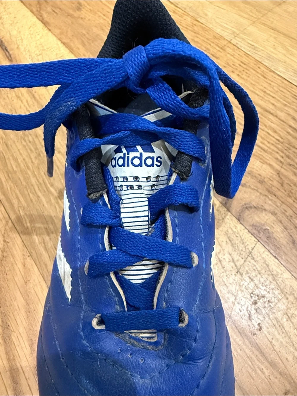 adidas Kids Blue Soccer Sneakers with White Stripes
